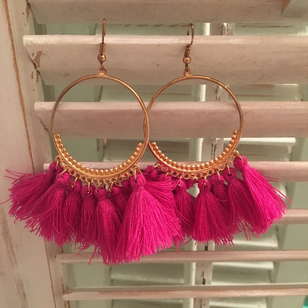 Pink & Gold Tassel Earrings